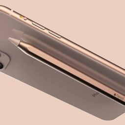 Ý tưởng iPhone 11 với bút stylus được đặt vào mặt phía sau