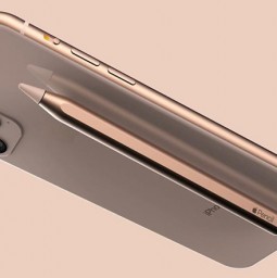 Ý tưởng iPhone 11 với bút stylus được đặt vào mặt phía sau